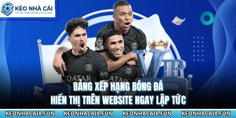 Bảng xếp hạng bóng đá hiển thị trên website ngay lập tức